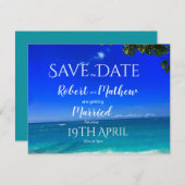 Tropisch strand Blauw opslaan Datum Save The Date (Voorkant / Achterkant)