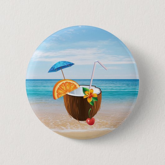Tropisch strand, Blauwe hemel, Ocean Sand, Coconut Ronde Button 5,7 Cm (Voorkant)