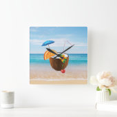 Tropisch strand, Blauwe hemel, Ocean Sand, Coconut Vierkante Klok (Huis)