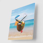 Tropisch strand, Blauwe hemel, Ocean Sand, Coconut Vierkante Klok (Hoek)