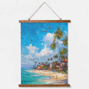 Tropisch strand blauwe lucht palm kust kunst hangend wandkleed