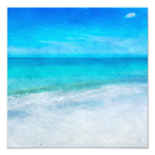 Tropisch strand - Blauwgroen Aqua Ocean Blue Flori Foto Afdruk
