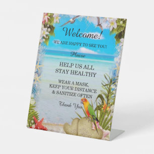 Tropisch strand Bloemen Bruiloft Veiligheid Reclamebord Met Voetstuk