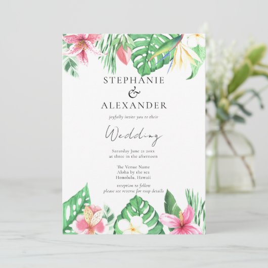 Tropisch strand bloemen QR Code Weddenschap Kaart (Staand voorkant)