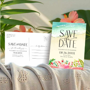 Tropisch strand bloemrijke kalligrafie Save the Da Briefkaart