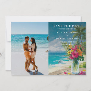 Tropisch Strand Bloemstuk Mason Jar Trouwfoto Save The Date