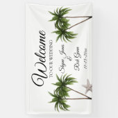 Tropisch strand bomen Modern Starfish Weddenschap Spandoek (Verticaal)