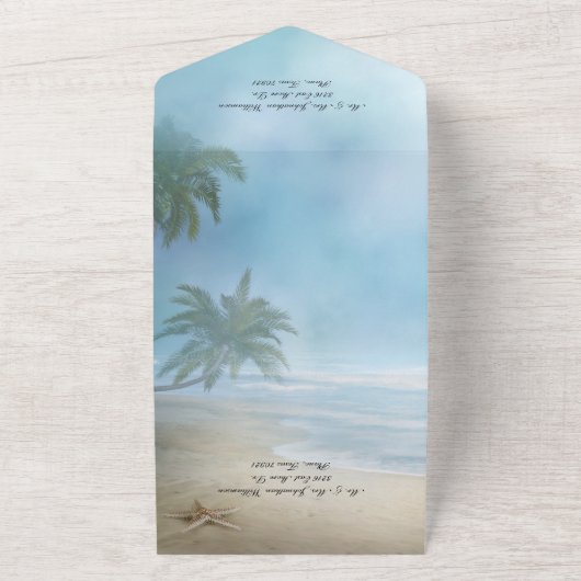 Tropisch strand bruiloft  all in one uitnodiging (Buitenkant)