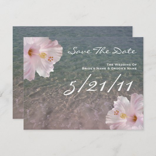 Tropisch strand bruiloft Hibiscus redt datum Save The Date (Voorkant / Achterkant)