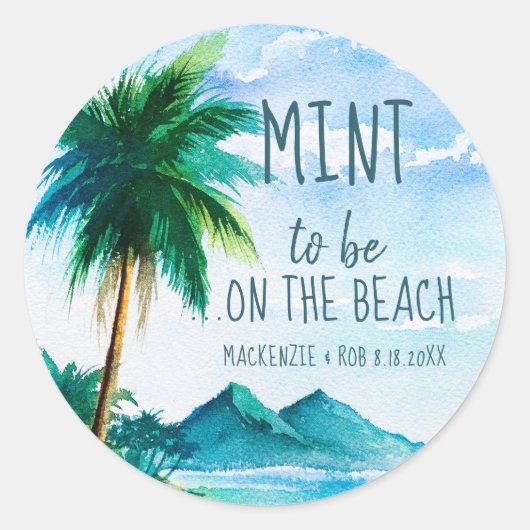Tropisch strand bruiloft Munt Favor Ronde Sticker (Voorkant)