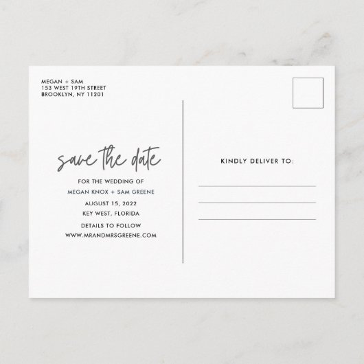 Tropisch strand bruiloft slaat de datum op aankondigingskaart (Achterkant)