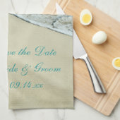 Tropisch strand bruiloft slaat de datum op theedoek (Quarter Fold)