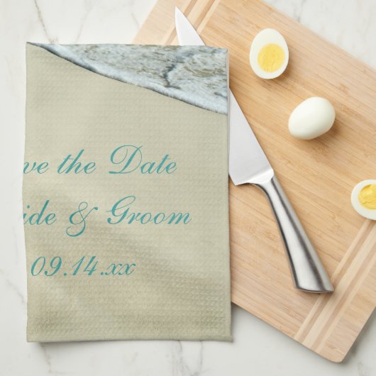 Tropisch strand bruiloft slaat de datum op theedoek (Quarter Fold)