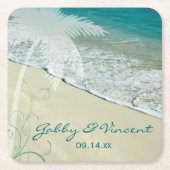 Tropisch strand bruiloft vierkante kartonnen onderzetter (Voorkant)