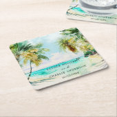 Tropisch strand Destination Wedding Vierkante Kartonnen Onderzetter (Schuin)