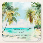 Tropisch strand Destination Wedding Vierkante Kartonnen Onderzetter (Voorkant)