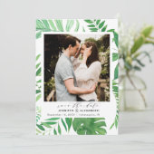 Tropisch strand Elegant groen Foto Save The Date (Staand voorkant)