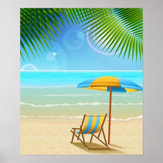 Tropisch strand en paraplu poster (Voorkant)