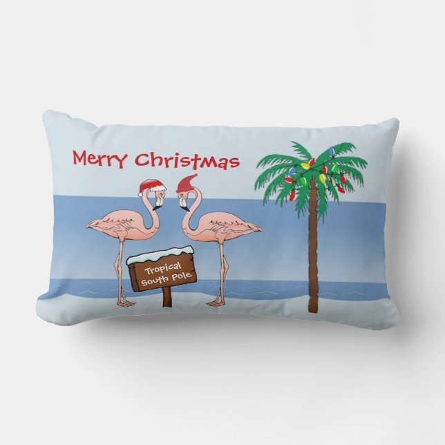 Tropisch strand Flamingo Palm South Pole Kerstmis Kussen (Voorkant)