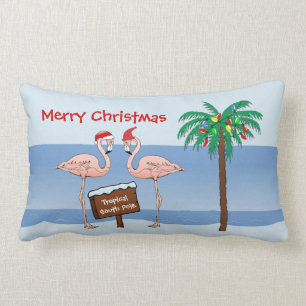 Tropisch strand Flamingo Palm South Pole Kerstmis Kussen