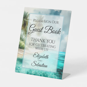 Tropisch strand Gelieve ons gastenboek te tekenen Reclamebord Met Voetstuk