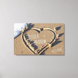 Tropisch Strand Gepersonaliseerde Namen Hart in Za Canvas Afdruk