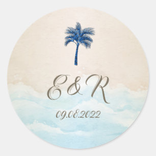 Tropisch strand Glitter Palm Ronde Sticker