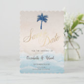 Tropisch strand Glitter Palm Save The Date (Staand voorkant)