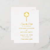 Tropisch strand goudpalm, bestemming bruiloft folie uitnodiging briefkaart (Voorkant / Achterkant)