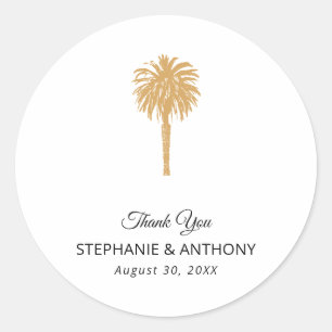 Tropisch strand goudpalm, bestemming bruiloft ronde sticker