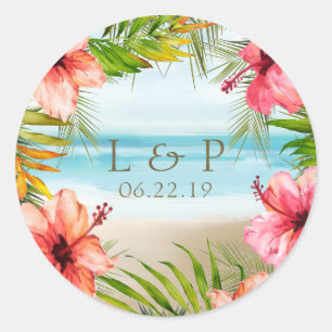 Tropisch strand   Heubiscus Floral Wedding Ronde Sticker