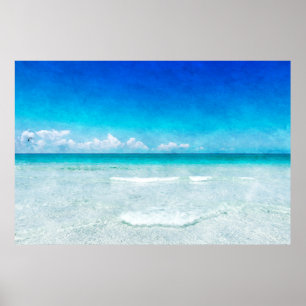 Tropisch strand in Blauwgroen Aqua Turquoise Blue Poster