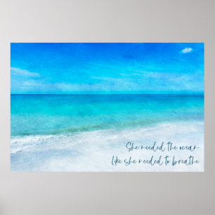 Tropisch strand in Blauwgroen Aqua Turquoise Blue Poster