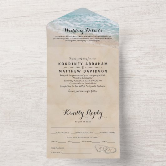 Tropisch strand in één bruiloft all in one uitnodiging (Binnen)