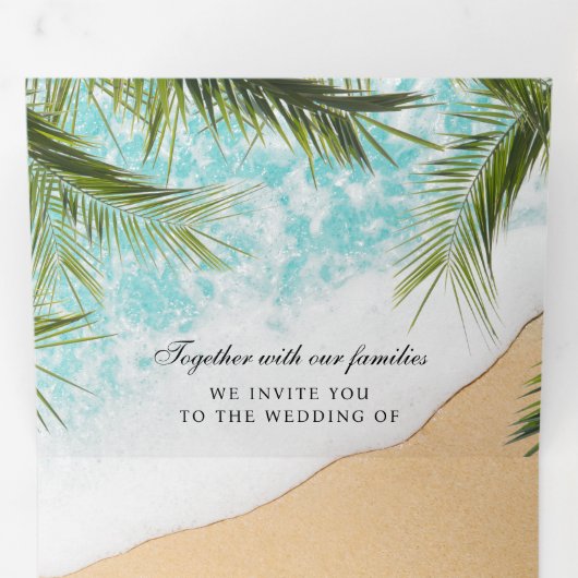 Tropisch strand in één QR-code bruiloft Drieluik Uitnodiging (Binnenzijde eerst)