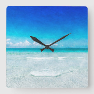 Tropisch strand in Florida Blauwgroen Aqua Turquoi Vierkante Klok