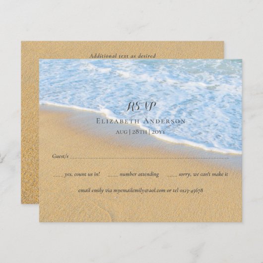 Tropisch strand Initialen Sand Wedding RSVP (Voorkant / Achterkant)