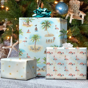 Tropisch strand Kerstbomen Inpakpapier Vel