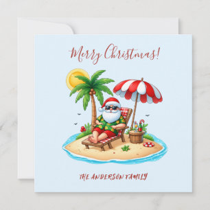 Tropisch strand & Kerstman Kerstmis Kaart