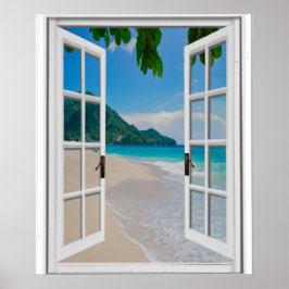 Tropisch strand Kunstmatig raam uitzicht Poster