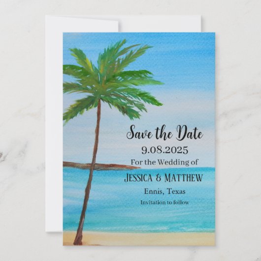 Tropisch strand kust Palm Tree Wedding Kaart (Voorkant)