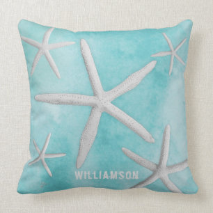 Tropisch strand kust Starfish Blue Modern Kussen