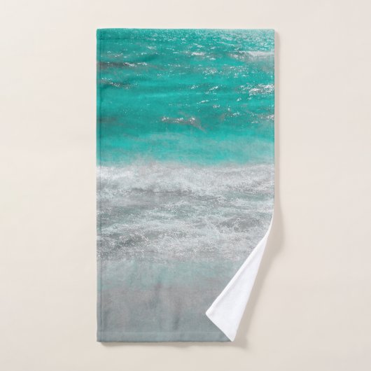 Tropisch strand kust Turquoise White Ocean Waves Bad Handdoek (Handdoek)