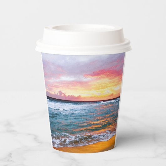 Tropisch strand Kustbestemming Zomer Bruiloft Papieren Bekers (Achterkant)