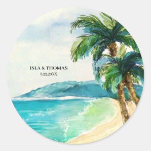 Tropisch strand lagune   Palmboom Paradise Weddens Ronde Sticker