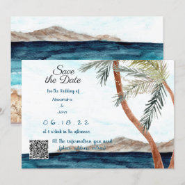 Tropisch strand met lichten Save the Date Kaart