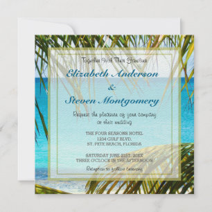 Tropisch strand met Palm Fronds Wedding Website Kaart