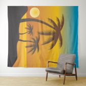 Tropisch strand met palmbomen achtergrond wandkleed (In Situ (horizontaal))