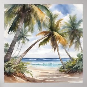 Tropisch strand met palmen poster