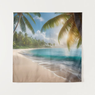 Tropisch strand met palmen wandkleed